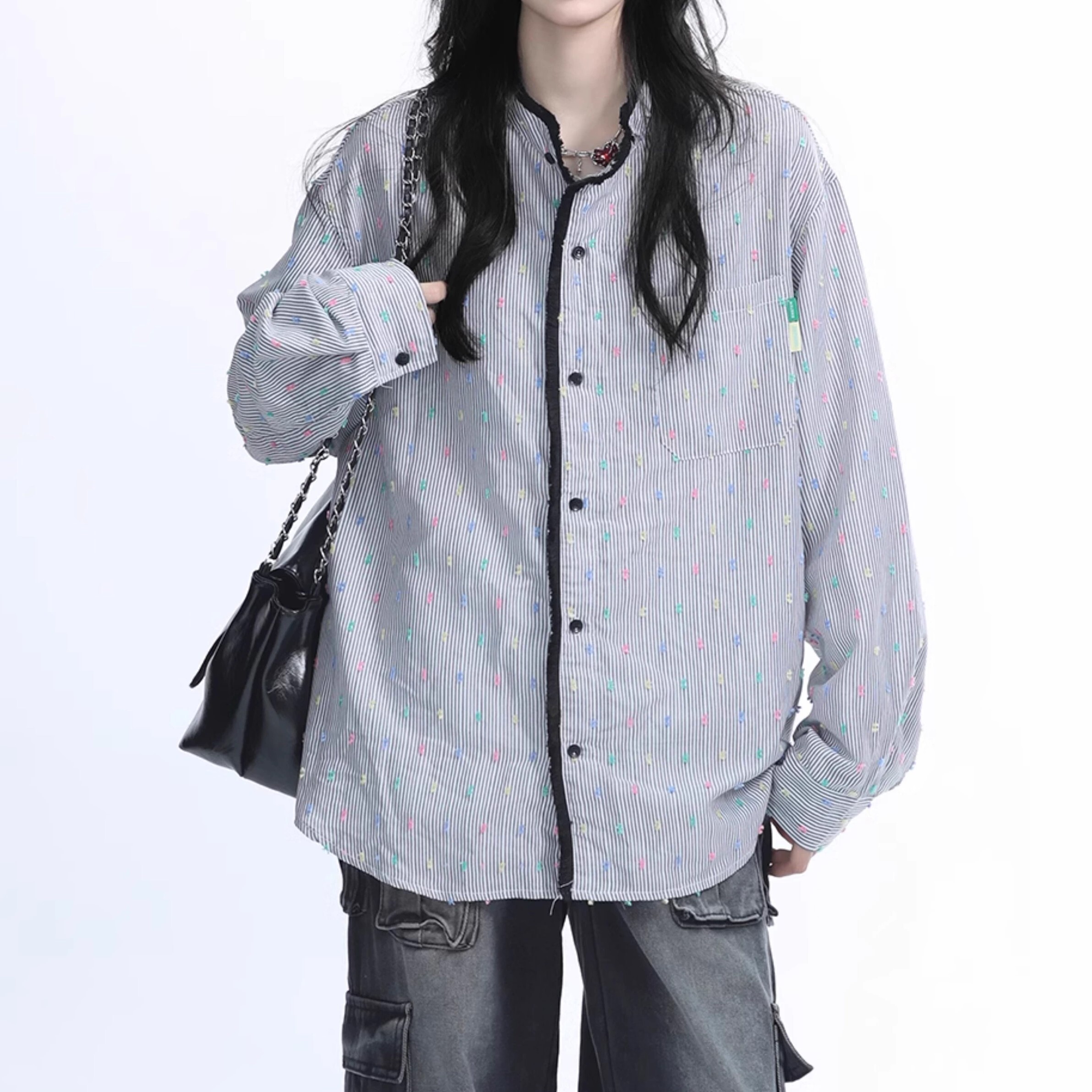 レディース トップス シャツ 前開き 長袖 スタンドカラー ストレート Iライン ポケット ボタン 薄手 かわいい 大人可愛い きれいめ カジュアル おしゃれ こなれ感 ラフ メンズライク マニッシュ