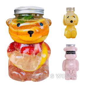 FLLW ME60個セット ドリンクボトル クマボトル アニマルボトル250ml 380ml プラカップ テイクアウト用 クリアカップ 蓋付き 選べる2タイプ蓋穴あり/なし 飲食店 カフェ パーティー