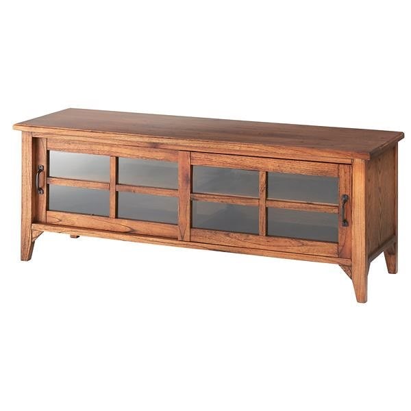 天然木ローボード/テレビ台 幅120cm 引き戸付き アンティーク調 ティンバー PM-305