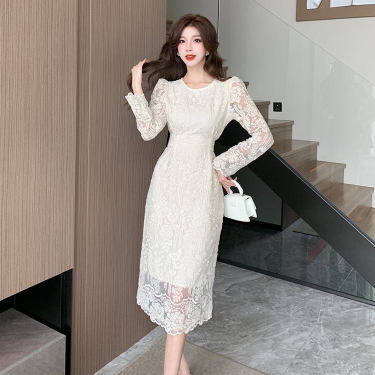 【最安値挑戦】レース ワンピース 全2色 ス パーティードレス ブラックドレス シースルー 黒 長袖 膝下丈 ロング丈 きれいめ おしゃれ 大きいサイズ wm4820166