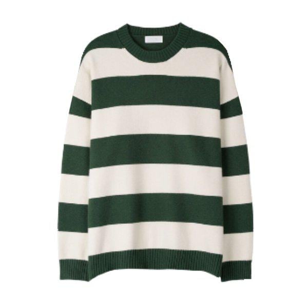 メンズソフトモーダルボーダーラウンドニット SG-KN-Q030-チャコール