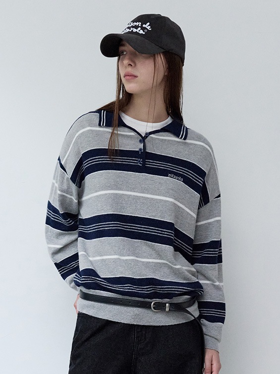 ALPACA STRIPE COLLAR KNIT GRAY