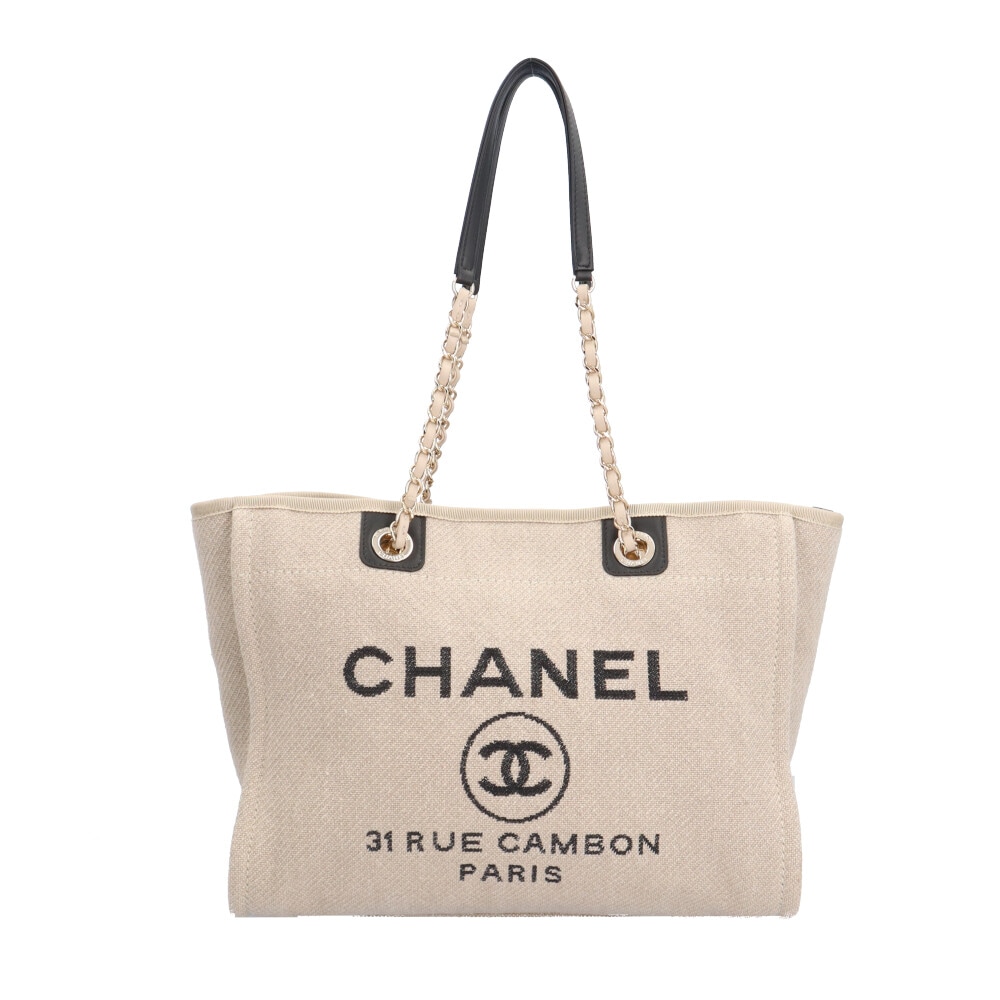 シャネル ドーヴィルMM トートバッグ キャンバス A67001 ベージュ CHANEL 中古 美品