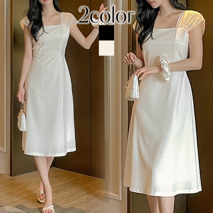 ワンピース 結婚式 パーティードレス 夏 ノースリーブ 肌見せ