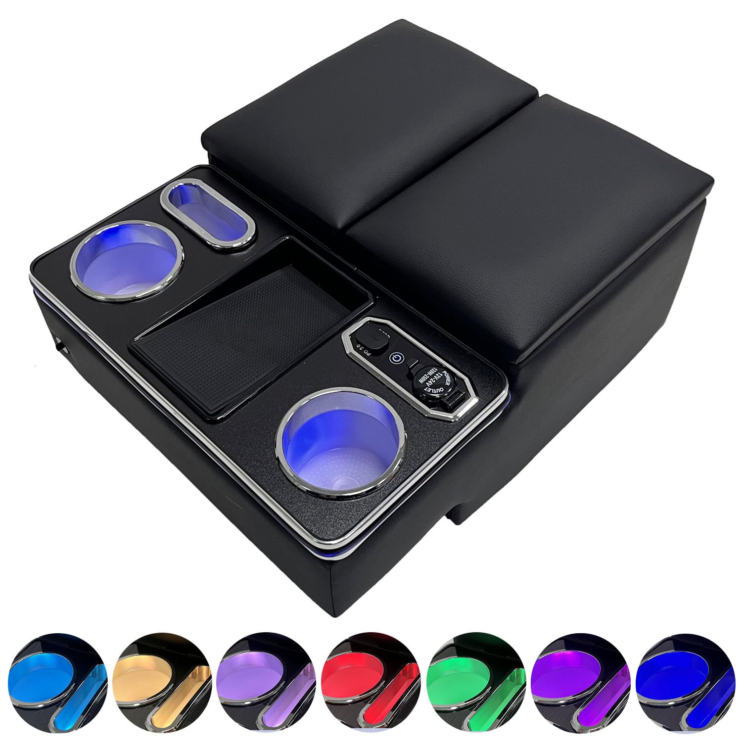 AuoKeer ハイエースDX/レジアスDX専用 アームレスト コンソールボックス 呼吸ランプ 七色変換 ハイエース 6型 センターコンソール マルチユースシートバックコンソールに対応 小物入れ収納ボ