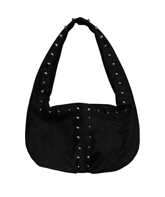 SUEDE STUDDED SHOULDER BAG/BLACK