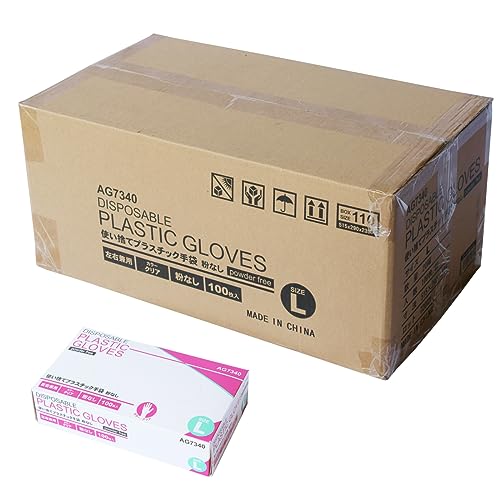 [] 【ケース販売】エース プラスチック手袋 使い捨て手袋 20箱(2000枚)セット パウダーフリー Lサイズ AG7340