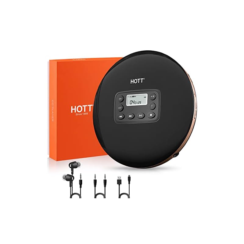 ポータブルCDプレーヤー Bluetooth対応 HOTT CDウォークマン コンパクト1000mAhバッテリー充電式 CD プレイヤー 5EQエフェクト機能 リピート再生機能/音飛び防止機能 CD