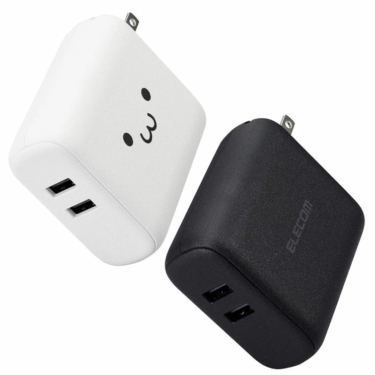 モバイルバッテリー コンセント一体型 5000mAh 12W 出力( USB A 2) 2台同時充電可 【 iPhone AirPods Android スマホ 各種対応 】 ブラック/ホ