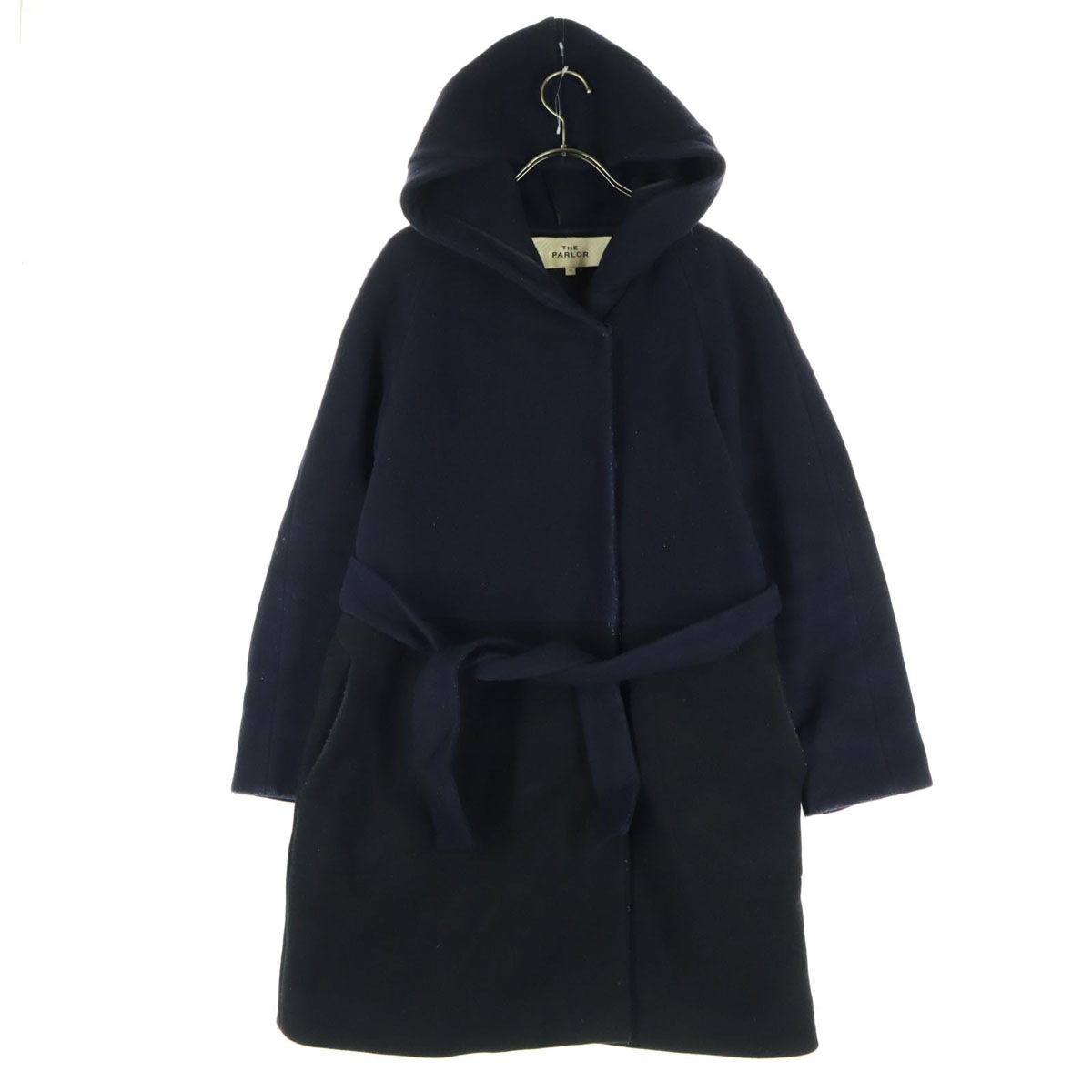 THE PARLOR ザパーラー ベルテッド コート 38 ネイビー レディース 古着