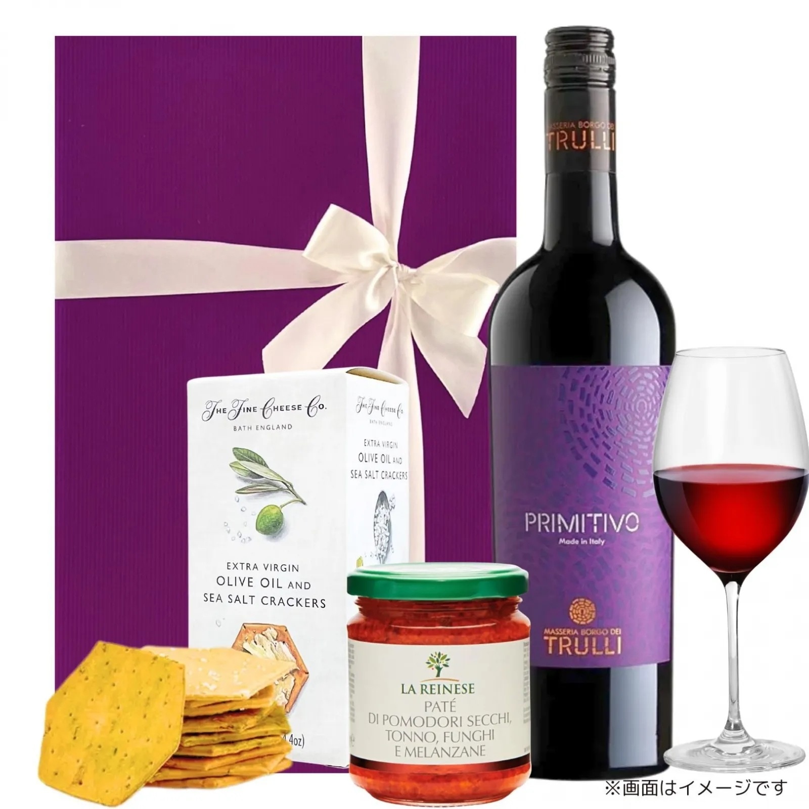 [ワインギフト] イタリア産 人気赤ワインとパテ＆こだわりクラッカーのセット ギフト箱入り [ラッピング付] トゥルッリ プリミティーヴォ