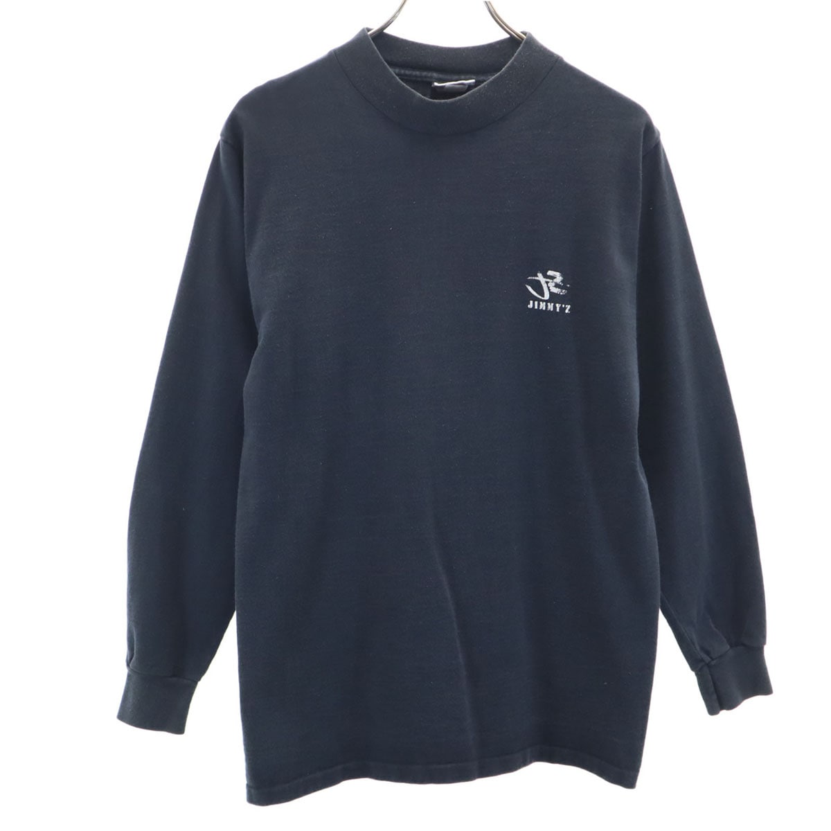 90s オールド USA製 長袖 ワンポイント モックネック Tシャツ M ブラック メンズ 古着