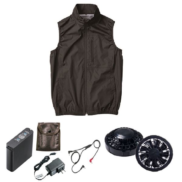 KU92140 空調服 R ポリエステル製 遮熱 タチエリ ベスト FAN2200B・RD9261・LIPRO2セット ブラック 4L