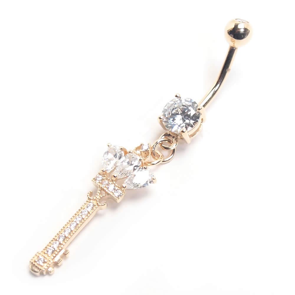 14G 14K クラウンキーダングル バナナバーベル ボディピアス へそピアス