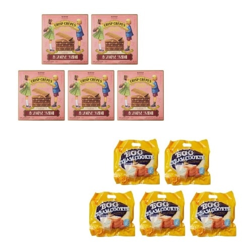 ノーブランドチョコピナッツクレープ180g×5個+エッグクリームクッキー300g×5個学校事務所