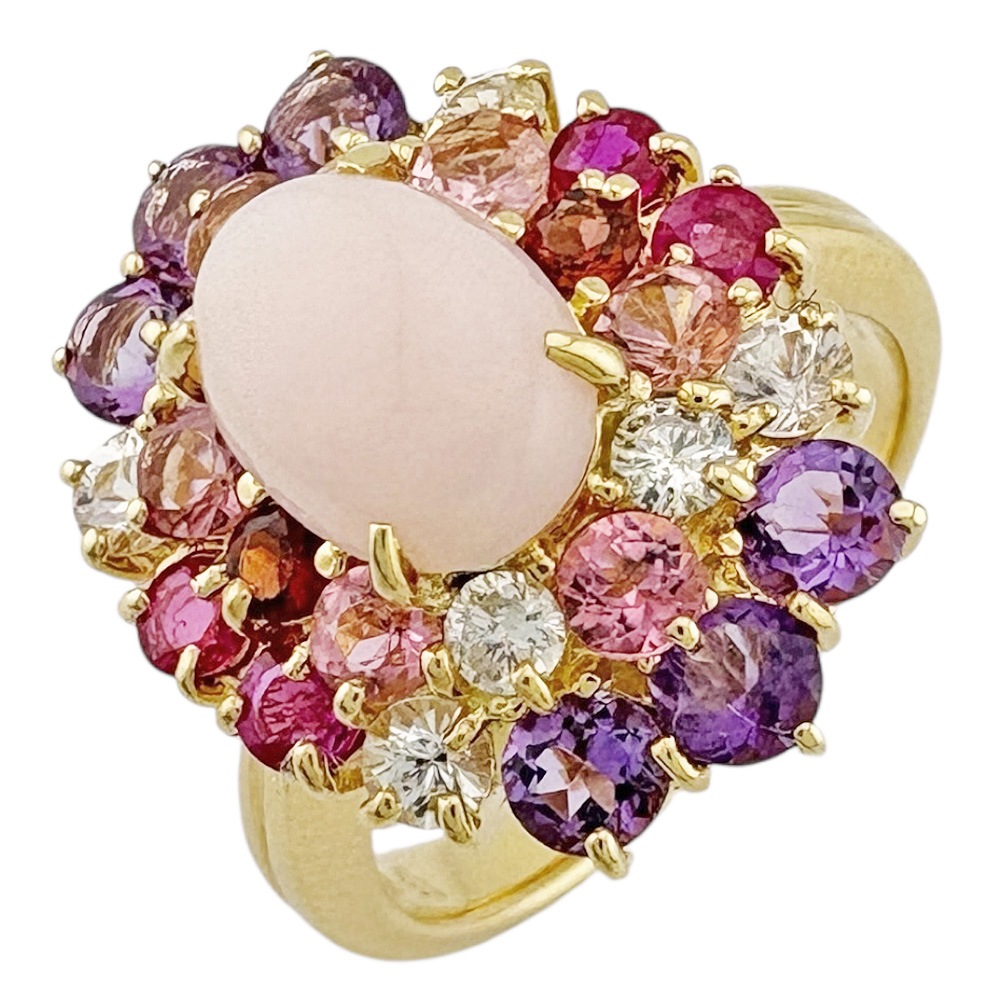 リング 指輪 9号 18金 K18イエローゴールド ピンクオパール 中古 美品