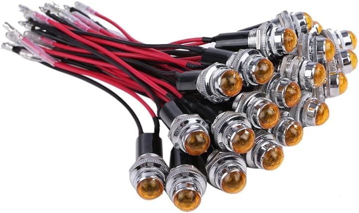 24V LED パイロット ランプ ダイヤカット 20個セット 16mm 16φ インジケーター ライト シグナル カスタム パーツ 汎用品( イエロー)
