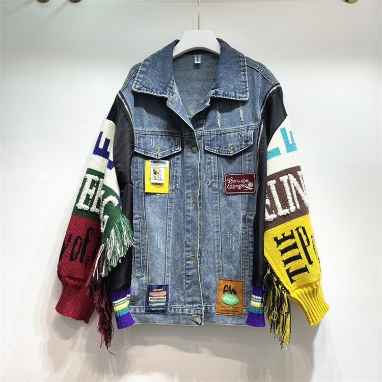タイファッションブランド新作ルーズタッセルおしゃれ重工業刺繍ステッチデニムジャケットレディーストップスクロスボーダー