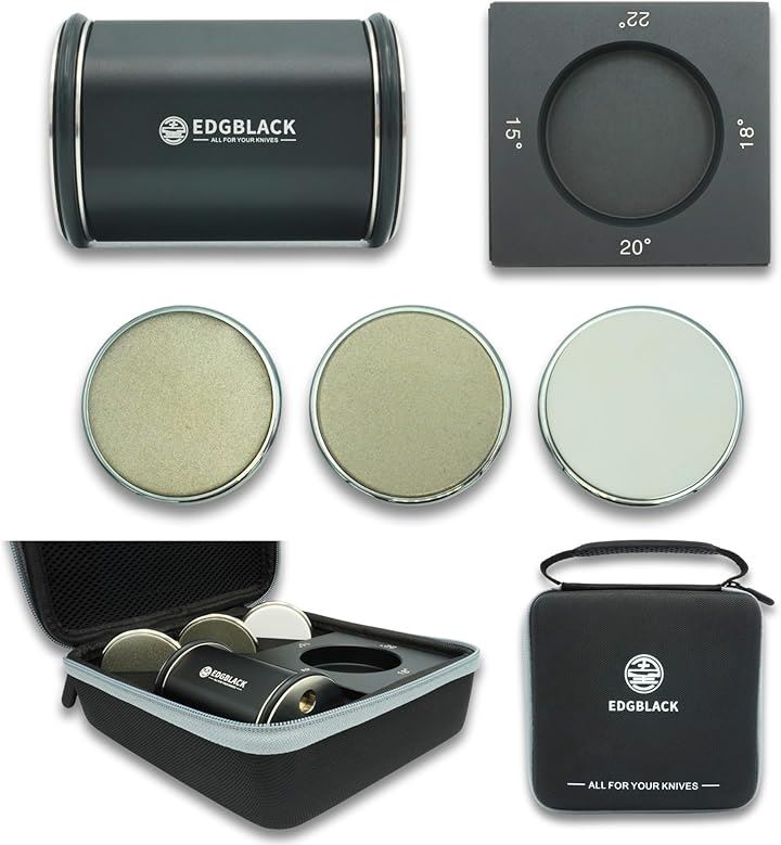 EDGBLACK Knife Sharpener 転がす砥石 #360/600ダイヤモンド #1000セラミック ケース付き(ブラック)