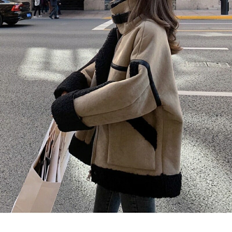 ジャンパー・ブルゾンおしゃれ シンプル 厚手 ショット丈 ジャケット 暖かい 厚手 ライダース 防寒カジュアムートンファッション ジャンパー・ブルゾン 裏起毛ファッション