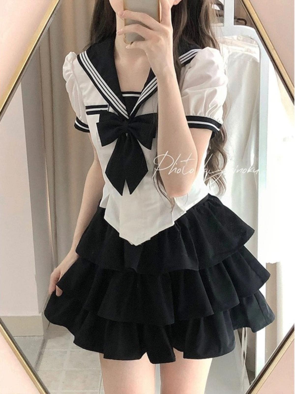 大人気作ロリータコスプレロリータJK制服三点セットコントラストカラーキャンパス風洋半袖op常花嫁茶会