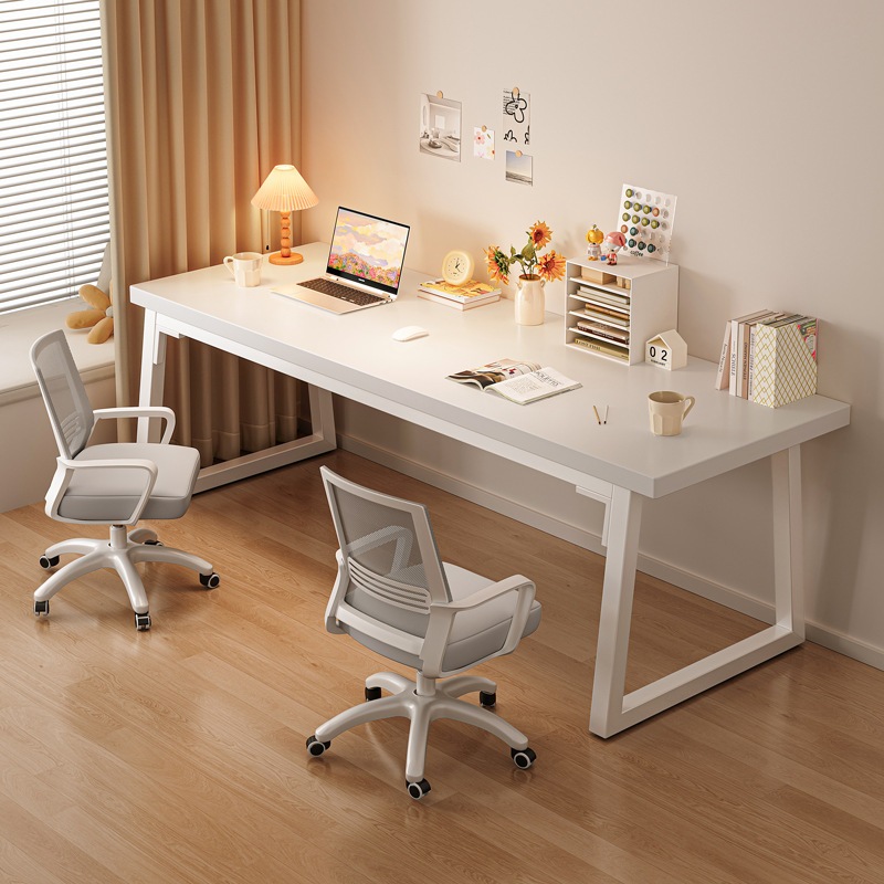 ダブルコンピューターデスクデスクトップロングデスク学生ホームスタディライティングデスク小さなベッドルームホワイトオフィスデスク