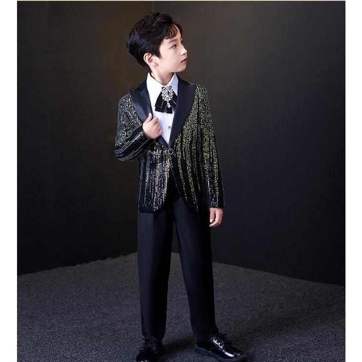 子供 スパンコール スーツジャケット 華やか 礼服 キッズ スーツ 男の子 モデルショー 舞台 ステージ衣装 発表会 演奏会 紳士服 ダンス衣装 結婚式 パーティー30%までに制限
