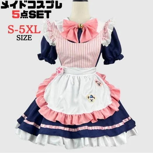 メイド服コスプレ仮装ホワイトハロウィン衣装ゴスロリ萌えコスプレ衣装仮装女装フリル猫メイドかわいいカチューシャ付きセットウェイトレスレディースコスチューム大きいサ