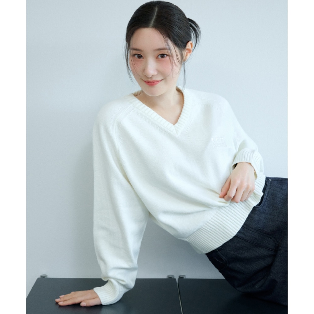 CODEGRY (レディース) ラグランVネックプルオーバーニット_アイボリー