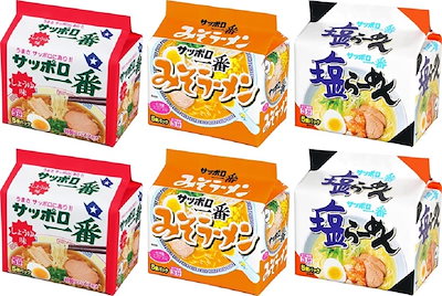 他サイト： サッポロ一番 袋ラーメン5食P 3種×2(しょうゆ味 5食P×2個・みそラーメン5食P×2個・塩らーめん5食P×2個)【セット買い】の商品画像