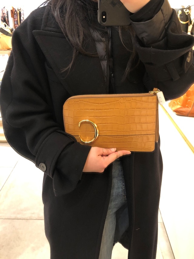 クラッチバッグ ChloeC METAL LOGO FLAT POUCH CLUTCH BROWN CHC19UP086A87