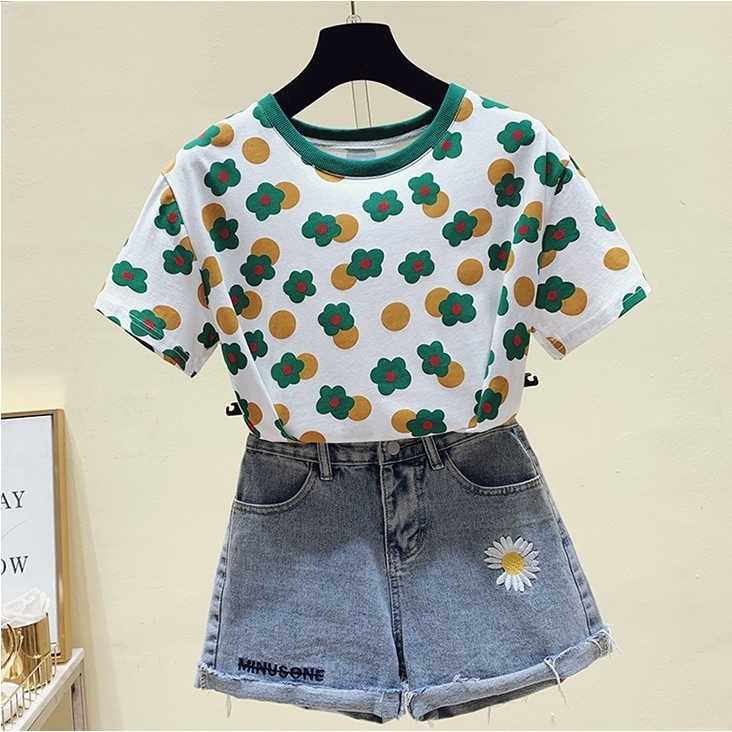 昭和レトロトップス レトロ柄半袖Tシャツ 花柄半袖夏トップス カジュアルTシャツ トップス Tシャツ プルオーバー 袖あり 半袖 5分袖 五分袖 Uネック ラウンドネック スリム タイト 細身