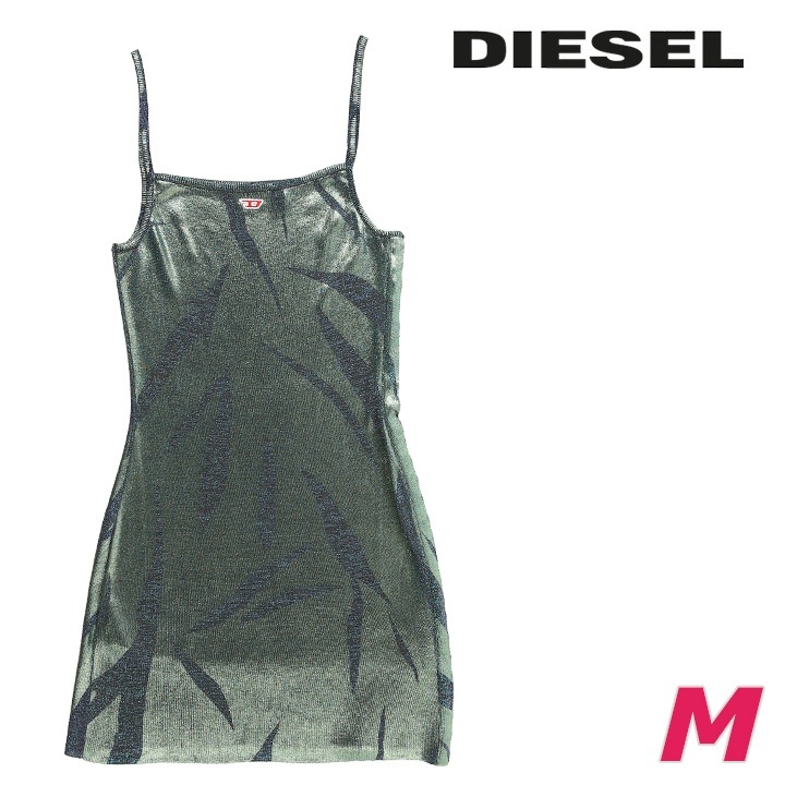 ニットキャミソールミニワンピース レディース M-AREAH メタリックコーティング加工 ワンポイントロゴ die-l-t-g4-2md