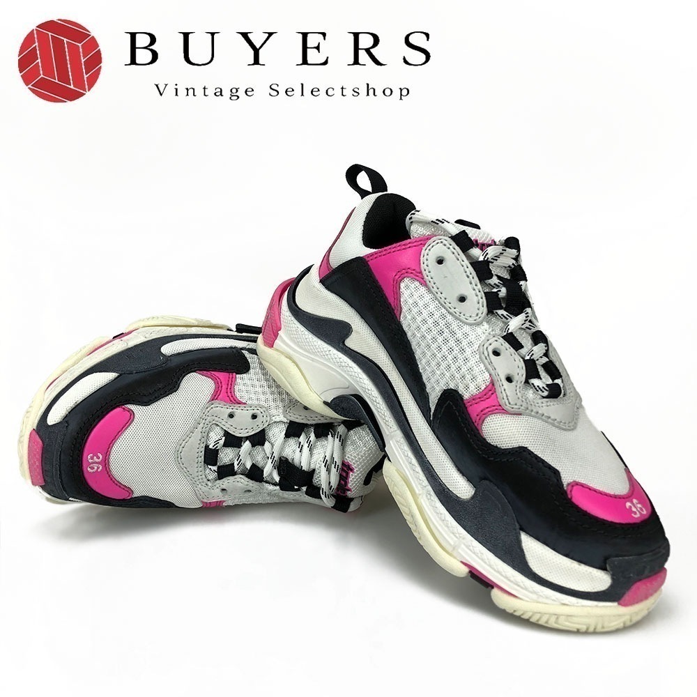 中古 BALENCIAGA バレンシアガ TRIPLESスニーカー 6 36 24cm トリプル ダブルフォーム＆メッシュ ラバー ホワイト ブラック ピンク シューレース レディース ウィメンズ 女