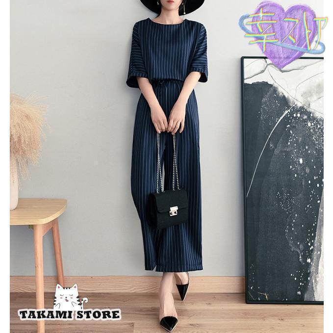 かっこいい パンツドレス セットアップ レディース パンツスーツ パーティードレス 結婚式 お呼ばれドレス パンツ ストライプ 黒 白 袖あり 半袖 きれいめ