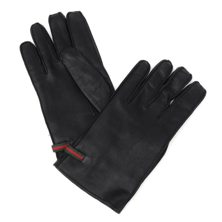 グッチ GUCCI レザーグローブ 手袋 シェリーライン 黒 革(69131)