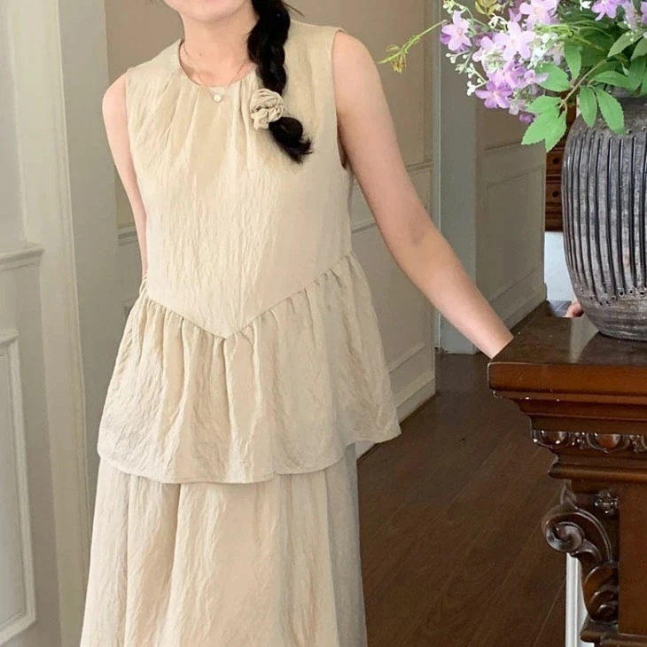 セットアップ ノースリーブ ロングスカート 上下セット レディース 夏 トップス スカート 2点セット きれいめ おしゃれ かわいい カジュアル シンプル 韓国ファッション