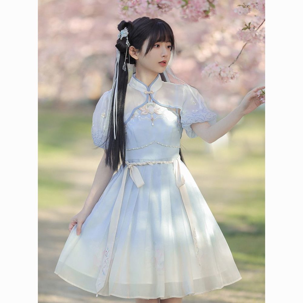 人气 新作 中国風 チャイナドレス 韓国ファッション ワンピース ロリータドレス 二点セット