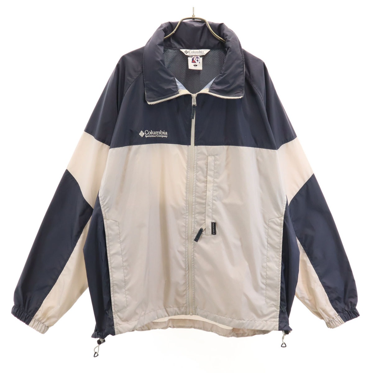 バイカラー ナイロンジャケット L ネイビー×グレー アウトドア メンズ 古着