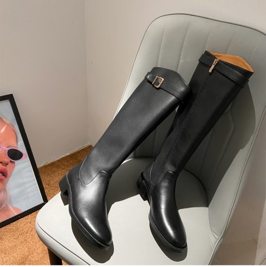 【取寄：納期2週間】ロングブーツ ローヒール ジョッキーブーツ エンジニアブーツ ベルト フェイクレザー エコレザー 黒 ブラック ブラウン レディース サイドファスナー 3.5cmヒール 5,151円