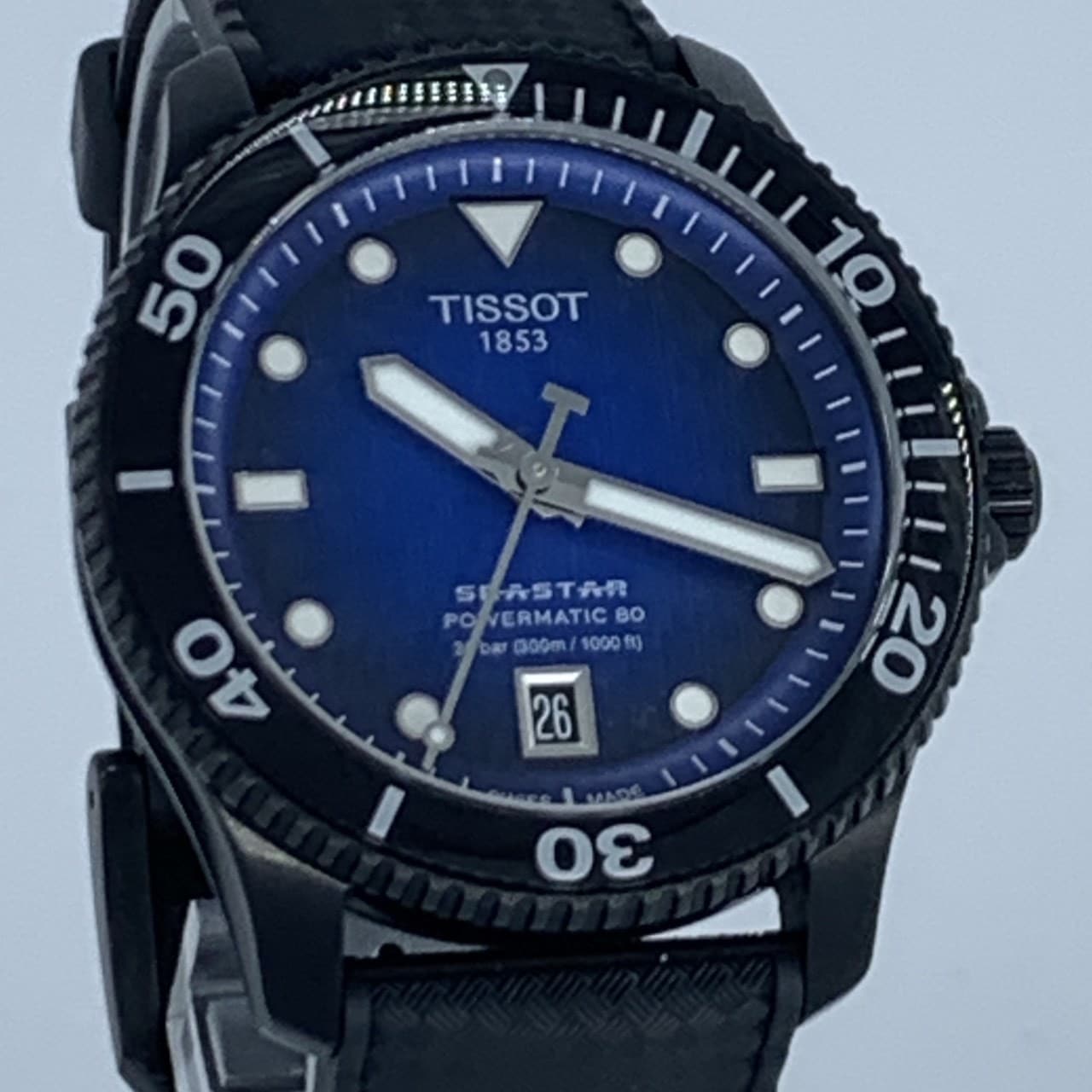美品 1853 SEASTAR シースター 1000 120.807.37.041.00 EXX B49 KDL メンズ腕時計 青 ブルー文字盤 デイト 30気圧防水 30BAR 300m 3針