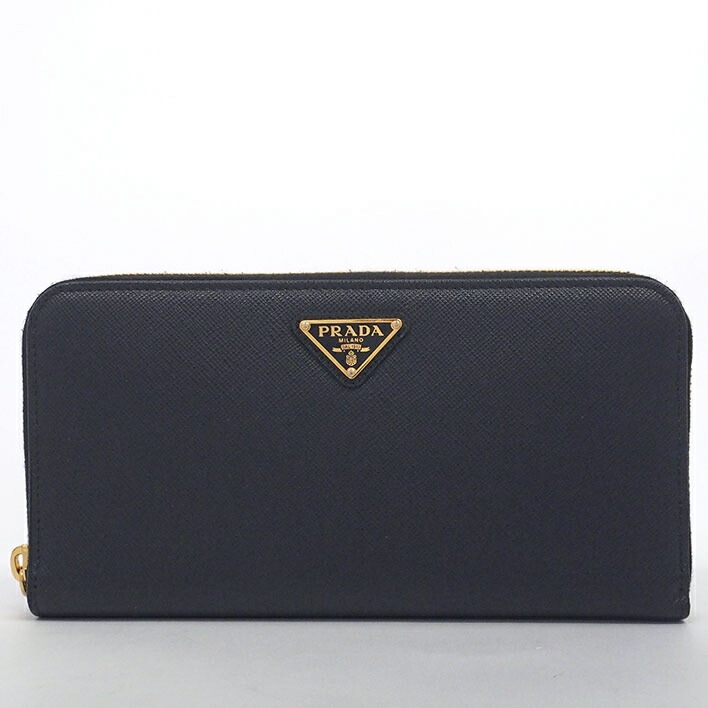 【美品】プラダ トライアングル ジップアラウンド ゴールド金具 サフィアーノ メンズ 【長財布（小銭入れあり）】