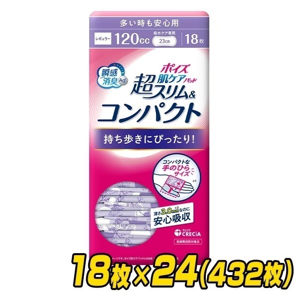 ポイズ 肌ケアパッド 超スリム＆コンパクト 多い時も安心用 (吸水量目安120cc)18枚×24パック(432枚)