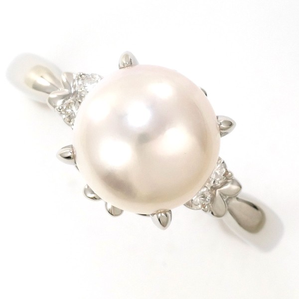 PT900 プラチナ リング 14.5号 パール(真珠) 約8.5mm ダイヤ 0.08 中古