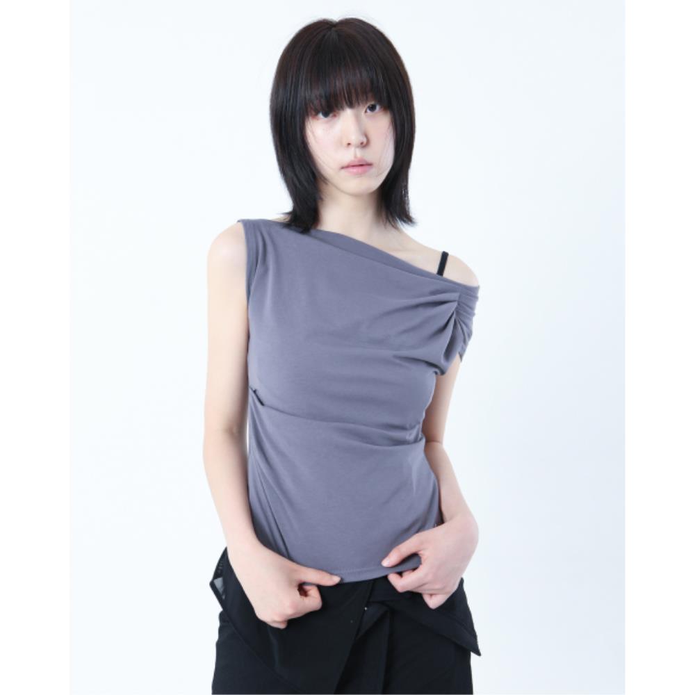 MISEKI SEOUL Slanted sleeveless top DARK GREY MSK252SL07