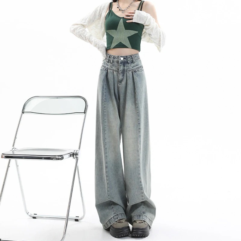 [本日限り激安SALE]おしゃれ 垂れ感 ハイウエストゆったり 見えやせ ワイドレッグ レディース デニムパンツ デニムかっこいい！スラックスパンツ春新作ハイウエスト 品質良い