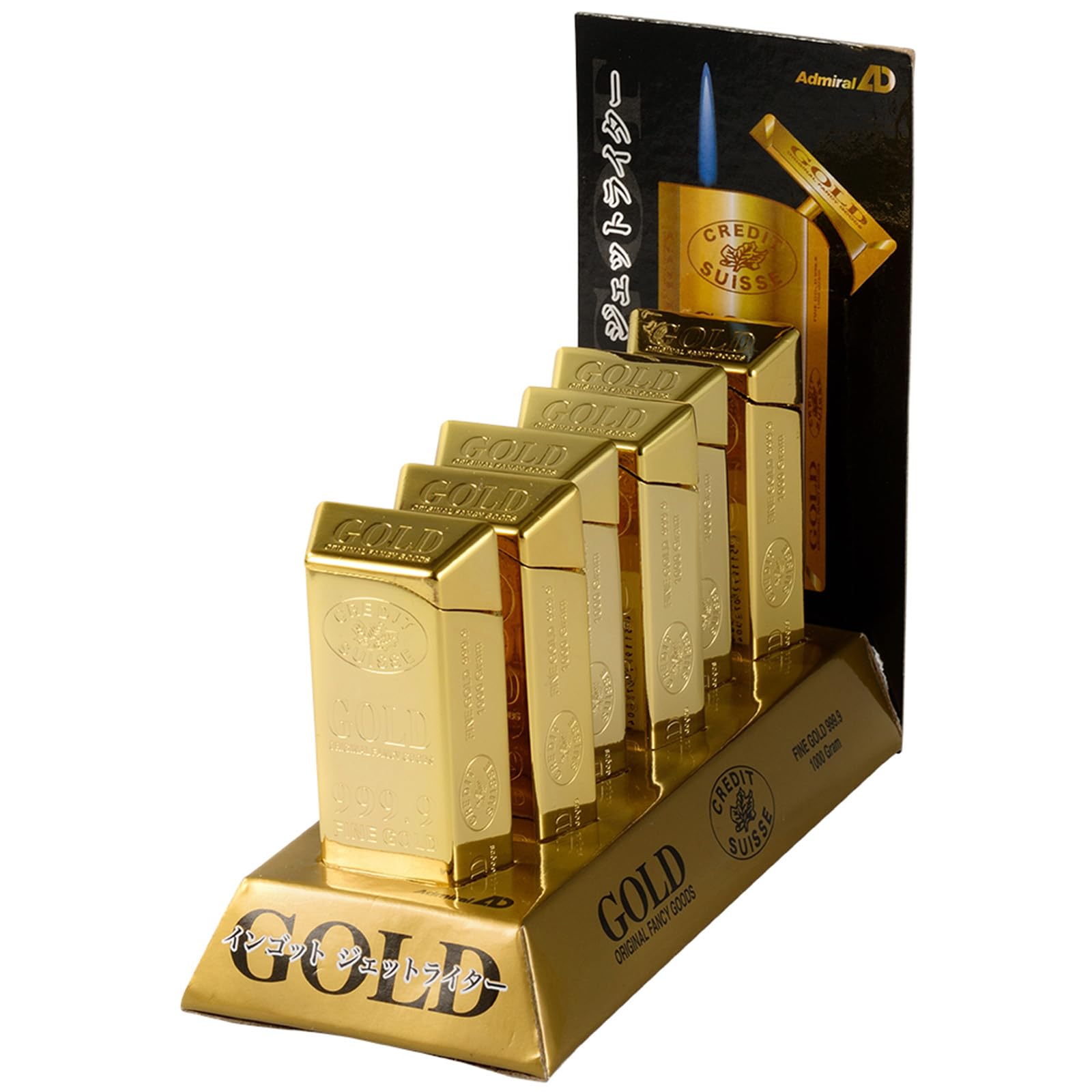 アドミラル産業 ライター ターボ式 電子式 6個セット ガス詰替可タイプ 注入式 おもしろ 金塊 ゴールド ZZ71700000K8 6P ギフト プレゼント