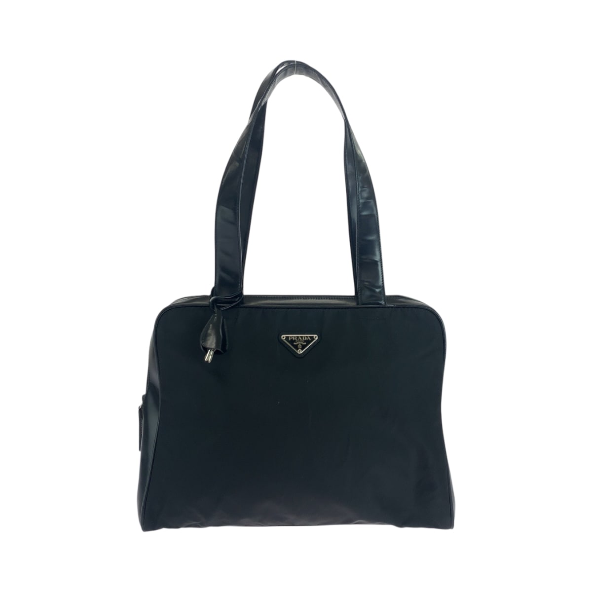 美品 テスート 三角ロゴプレート ブラック 黒 シルバー金具 ナイロン トートバッグ ショルダーバッグ レディース 503351