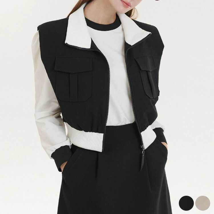 ゴルフウェア ベスト レディース 韓国 ジップアップ ポケット 春 秋 おしゃれ アウター 黒