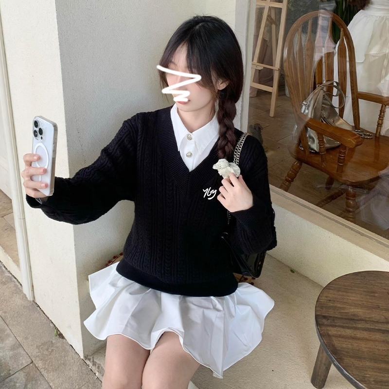 初秋の小柄な女性用ドレス一式2024新作高級セーターシャツスカート2点セット